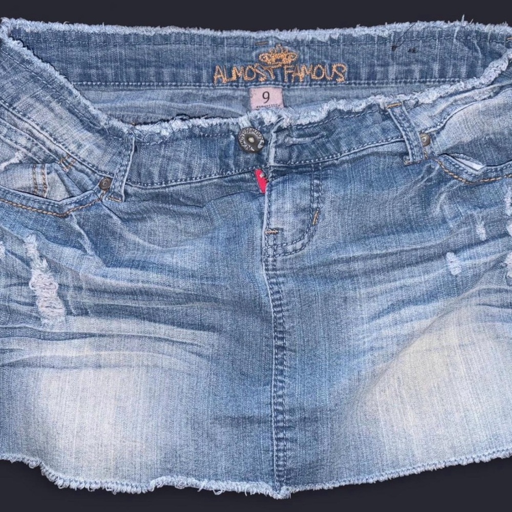 Almost Famous Women's Light Blue Distressed Denim Mini Skirt